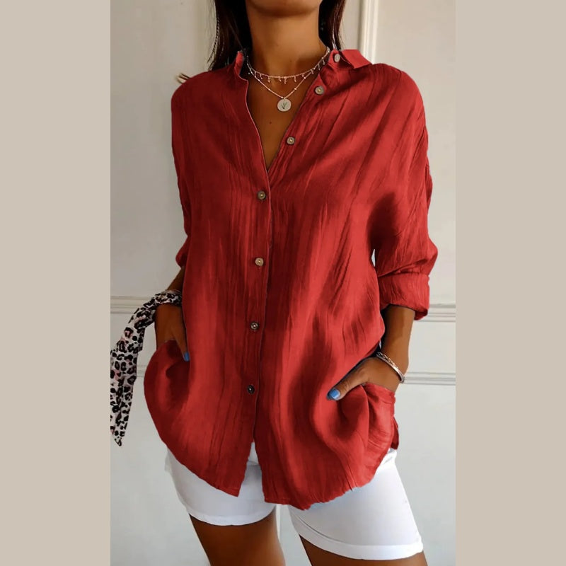 Single lapel classic pleated structure women's shirt