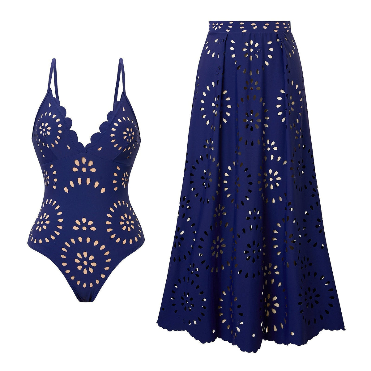 Women’s Sexy One Piece Swimsuit with Matching Swim Long Skirt