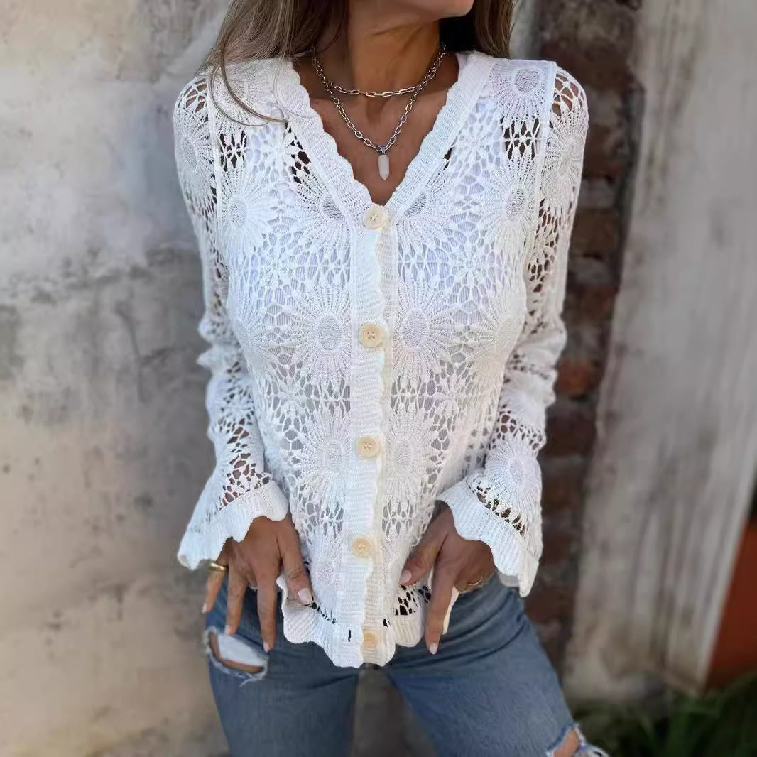 🌸Summer Hot Sale 50%OFF🌸Women's Lace V-Neck Long Sleeve Top