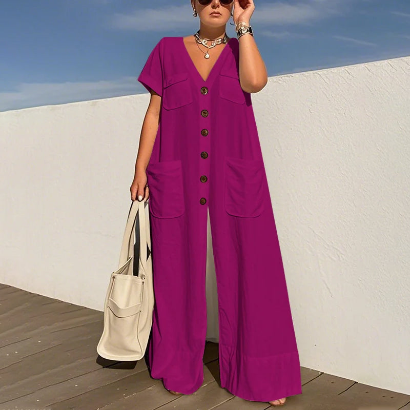 ⏳Time-limited Special⏰Women's Fashion V-Neck Loose Jumpsuit