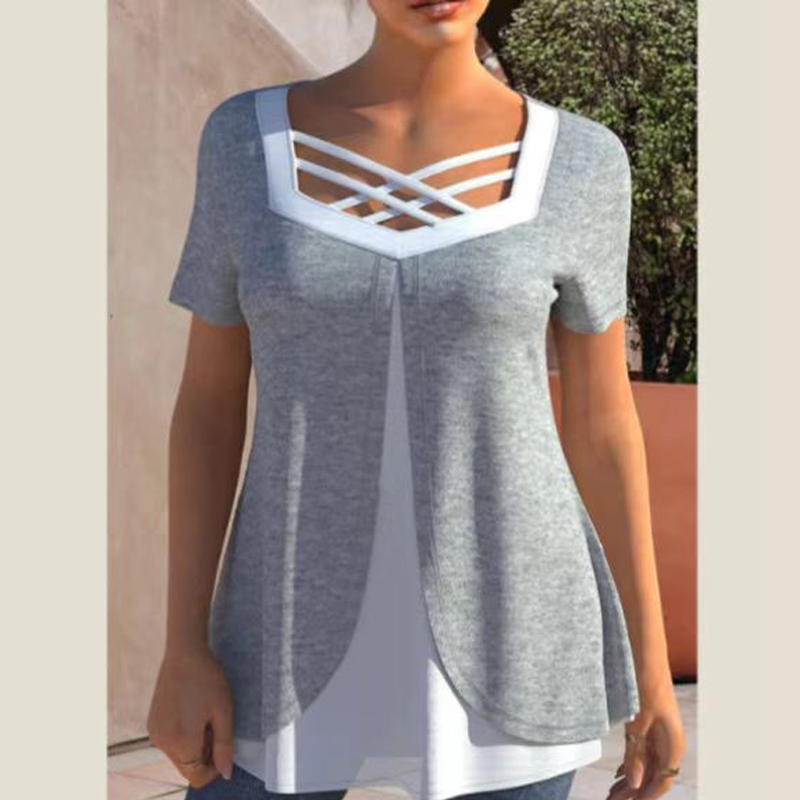 🌞Summer Sale 50% OFF🔥Stylish Cross-Cut V-Neck Short Sleeve Top