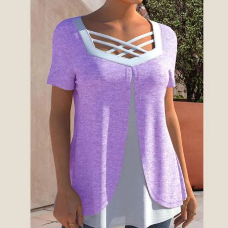 🌞Summer Sale 50% OFF🔥Stylish Cross-Cut V-Neck Short Sleeve Top