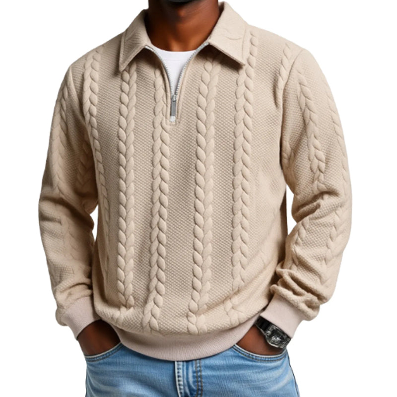 Men's Casual Half-Zip Cable-Knit Sweater