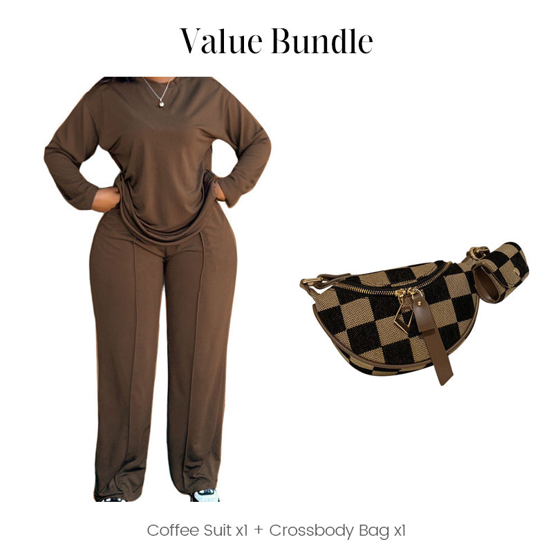 Women's Long Sleeve Top & Wide-Leg Pants 2-Piece Set