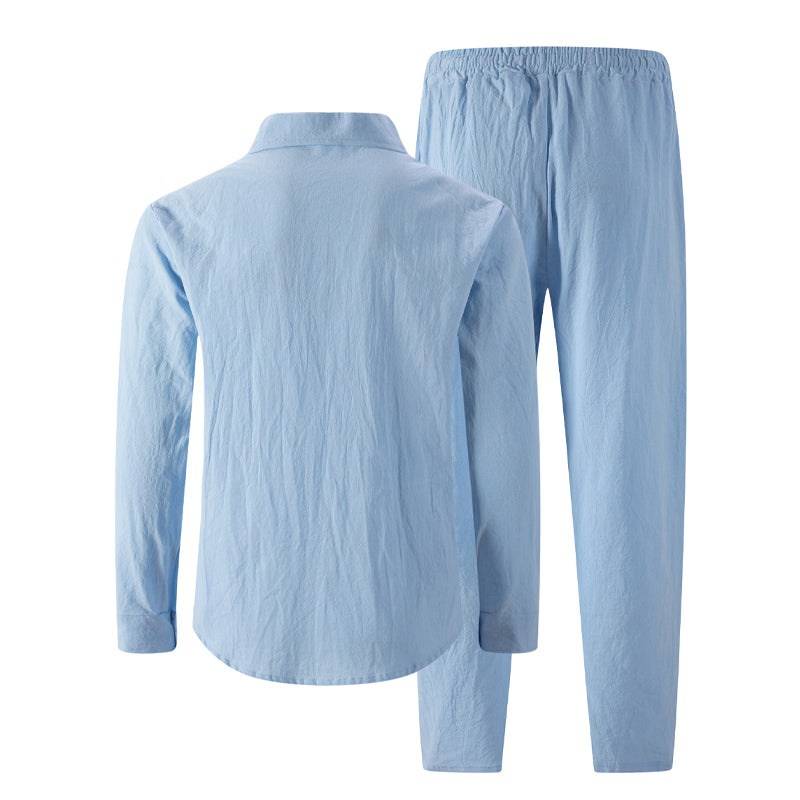 Men's Linen Long Sleeve Shirt & Long Pants 2-Piece Set
