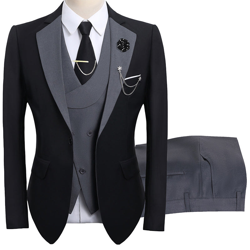 π 50% OFF! π Modern Contrast Color Wedding Suit β 3-Piece Slim-Fit Set in Bold Black & Light Blue (8 Colors!) πβ¨