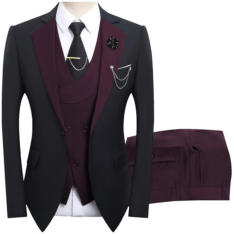π 50% OFF! π Modern Contrast Color Wedding Suit β 3-Piece Slim-Fit Set in Bold Black & Light Blue (8 Colors!) πβ¨