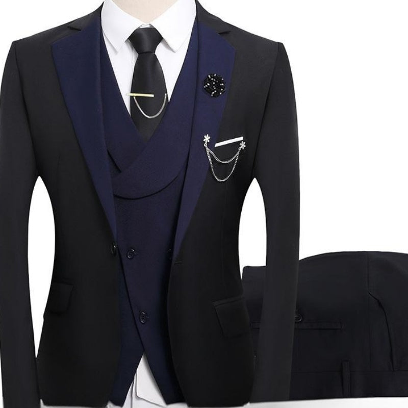 π 50% OFF! π Modern Contrast Color Wedding Suit β 3-Piece Slim-Fit Set in Bold Black & Light Blue (8 Colors!) πβ¨