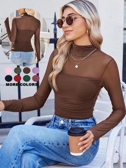 💃Last Day Sales -50% OFF🎉Women's Sparkle Mesh Sheer Long Sleeve Ruched Top
