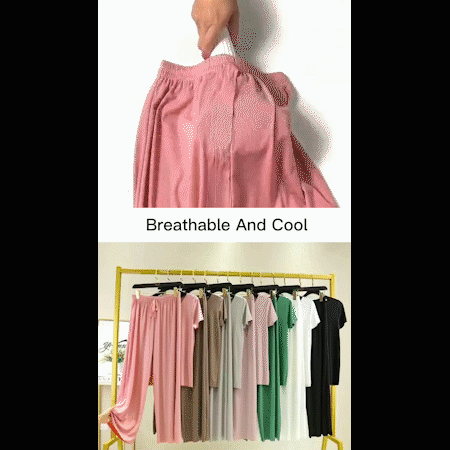 💖Limited Sale 50% OFF💖Soft Comfortable Ice Silk Short Sleeve T-Shirt Two Piece Set Loose Wide-leg Pants