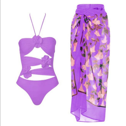 🔥Hot sale-50% Off🔥Women's Fashional Flower Prints One Piece Swimsuit and Skirt