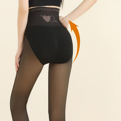 Women's Plush Lined High Waist Sheer Tights Tummy Control Tights