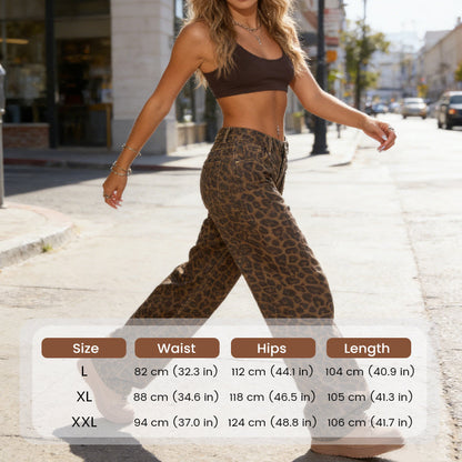 Women's Leopard Print High-Waist Wide-Leg Jeans