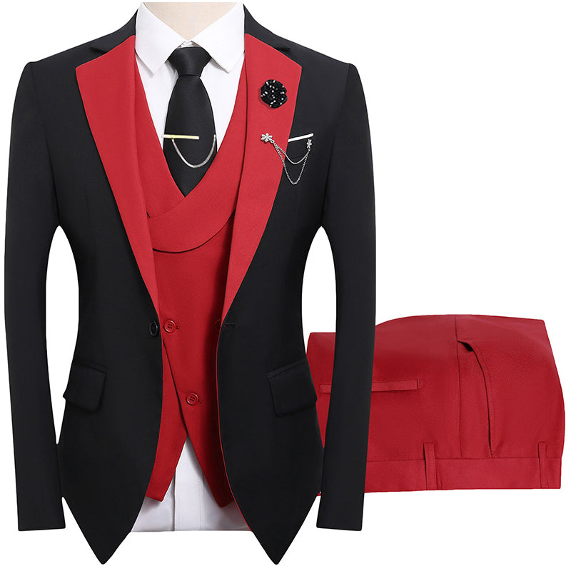 💎 50% OFF! 💎 Modern Contrast Color Wedding Suit – 3-Piece Slim-Fit Set in Bold Black & Light Blue (8 Colors!) 👔✨