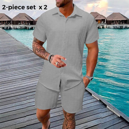 🥳2026 HOT SALE🥳💞50K+ SOLD!💥👴 🍻50% OFF! Men's Jacquard Shirt & Shorts Set – Easy-fit comfort for warm days! Breathable fabric, no ironing needed. Perfect for garden or seaside. ☀️🌿